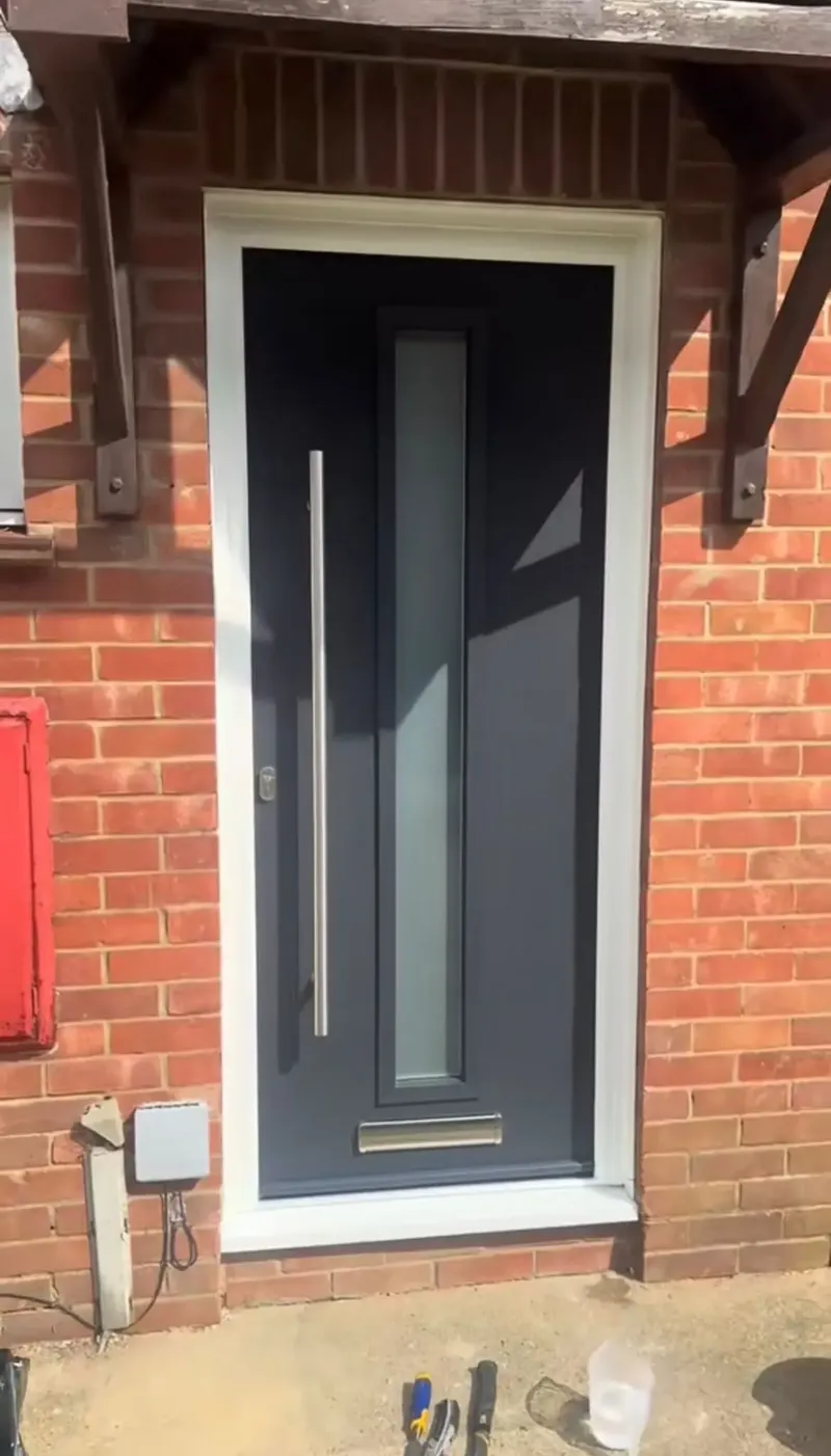 Grey composite front door fitting